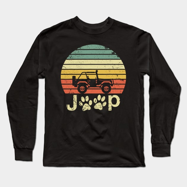 Vintage Jeep Cute Dog Paws Funny Jeep Retro Jeep Sunset Jeep Men/Women/Kid Jeep Long Sleeve T-Shirt by Liza Canida